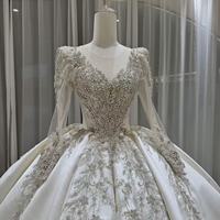 Robe de mariée de luxe Jancember OY034 ornée de perles, col en V, manches longues, robe de bal, Vestido De Novia, pour cérémonie royale