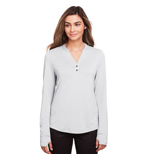 Polo à manches longues pour femmes T Shirt Neck Cotton Lady Fashion Button V Neck Long Sleeve Shirt - Product Image 1