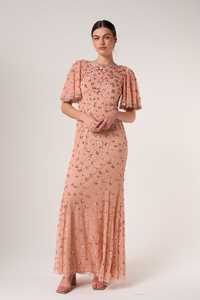 Sequined Beaded A-Line Dress with Embroidery Full Length O-Neck and Sleeves for Parties and Cocktails Maxi Length - Product Image 3