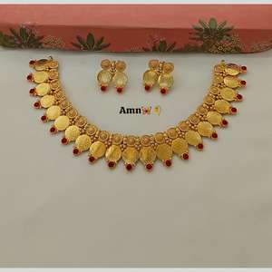 Antique Gold Plated Temple Design Necklace <b>Set</b> Embellished with Pota Stones Elegant Ethnic <b>Jewelry</b> <b>for</b> <b>Women</b> - Product Image 1