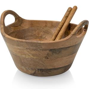 Ensaladera de madera hecha a mano con juego de cuchara y tenedor, cuenco de madera de Acacia Natural, para servir, mezclar, utensilios de cocina rústicos, comedor - Product Image 4