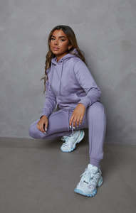 Ensemble survêtement femme grande taille 2 pièces, sweat à capuche oversize et pantalon de jogging taille haute, couleur mauve unie, éco-responsable, idéal pour l'hiver - Meilleures ventes - Product Image 5