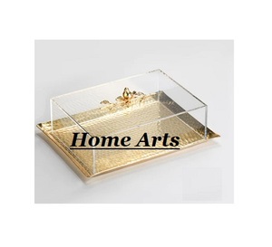 Plateau de service à dessert en acier inoxydable avec couvercle en acrylique Plateau de service à bonbons en forme de rectangle fait à la main - Product Image 2