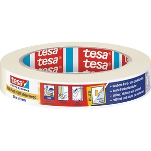 Ruban de masquage pour peintre Profi PLUS légèrement crépé beige clair 4306, longueur 50m, largeur 19mm, lot de 16 rouleaux TESA pour usage bureautique - Product Image 1