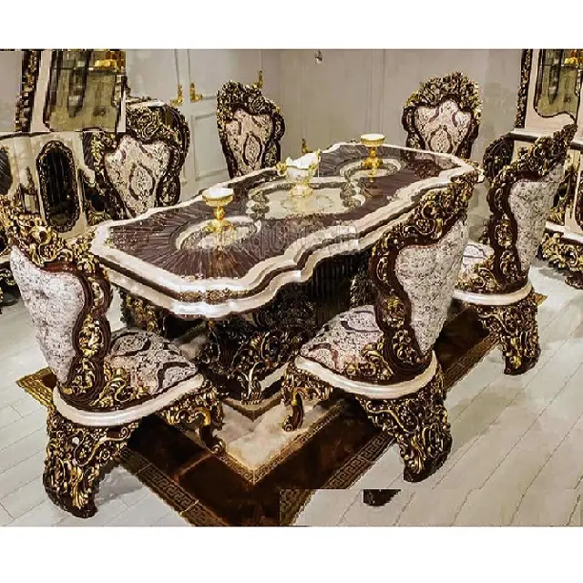 Купить традиционный глубокий ручной резной обеденный стол классический дизайн обеденный стол набор в итальянском стиле 8 местный обеденный стол набор