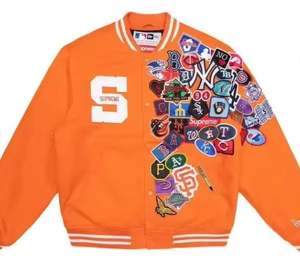 2024 venta al por mayor de calidad Premium chaqueta de bombardero de béisbol personalizado parche de cuero mangas Street Varsity chaqueta para hombres - Product Image 3