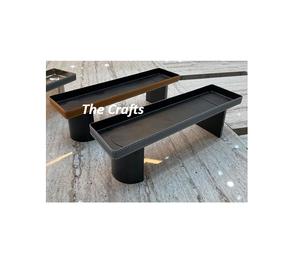 Plateau de service en fer et en cuir pour bonbons et collations Ensemble de deux plateaux de service de forme rectangulaire pour hôtel - Product Image 1