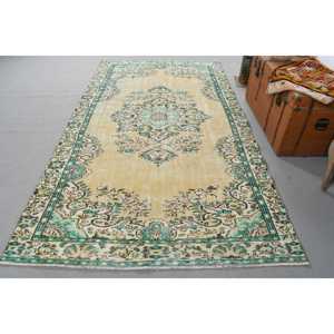 พรมตุรกีวินเทจขนาด 5.2x9.5 ฟุต พรมขนาดใหญ่ พรมขนสัตว์สีเขียว - Product Image 1