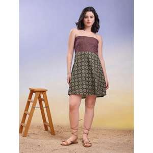 Mujeres Paisley fuera del hombro sin mangas mini longitud vestido casual - Product Image 1