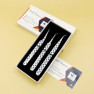 New Polka Dot Paper Coated Design <b>Plain</b> Grip Stainless Steel Eyelash Tweezers Professional Durable 10mm Smooth Tip Sustainable - Product Image 2