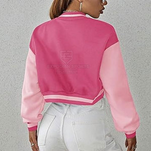 Comfortable Winter <b>Warm</b> Breathable 100% Cotton <b>Women</b> Crop <b>Top</b> Letterman Jacket Windproof in Reasonable Price - Product Image 2