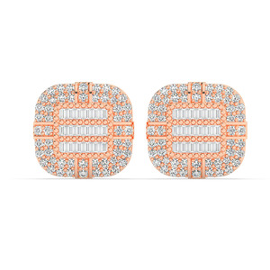 Boucles d'oreilles en diamant en or jaune blanc rose 10KT pour femmes en forme de carré réel au taux de fabrication - Product Image 5