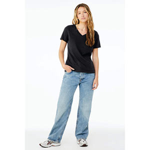 T-shirt col en V sur mesure de haute qualité pour femmes tricoté uni teint coupe ajustée confortable bouton élégant pour vêtements décontractés d'été - Product Image 4