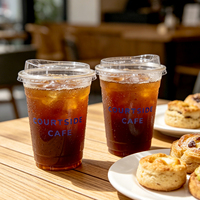 Gobelets en plastique PET transparents personnalisés avec logo, faible MOQ, 12 oz et 16 oz, avec couvercles, jetables, pour thé boba, café et jus