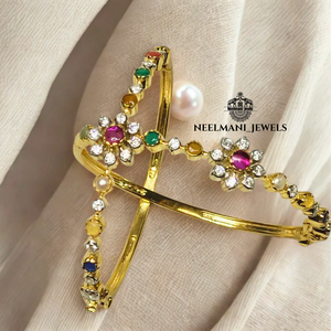 Small Cute Navratna <b>Bracelet</b> Flower-Shaped Zinc Alloy Cuff with Zircon Gift - Product Image 1