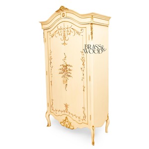 Armoire de style français luxueuse en crème avec des sculptures élégantes en feuille d'or et des motifs floraux peints à la main pour la décoration de chambre de palais - Product Image 5