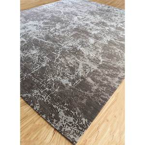 Alfombra Rectangular Kavi Gris y Negra, Tejida a Mano con Lana y Seda de Bambú, Diseño Teoría del Caos, Estilo Boho, para Hogar y Pasillo - Esk-411 - Product Image 2
