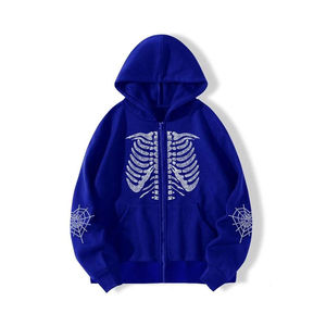 Sudaderas con capucha para hombre de color sólido con estampado de diamantes de imitación de alta calidad Sudadera con capucha mezclada básica de algodón informal de invierno con cremallera gruesa - Product Image 1