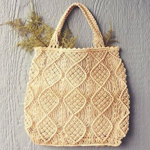 Sac en macramé fait main, sac de plage tissé tendance, logo, tissu en coton écologique, bouton ouvert, broderie, perles, chaînes - Product Image 4