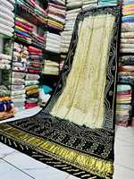 Collection Ssumaira – Dupatta indien vintage en soie Gajji, broderie lourde en or Mukesh, réversible, séchage rapide, infroissable, protection solaire