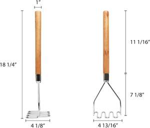 Écraseurs à pommes de terre chromés de 18 pouces avec manche en bois (carré), livrés avec chaque écraseur à pommes de terre Bean pour pommes de terre - Product Image 2
