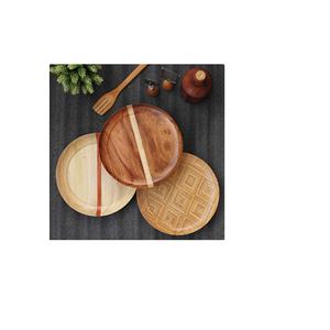 Juego de 3 piezas al por mayor, bandeja de servicio de madera de bambú redonda natural con asa, plato de tamaño personalizado para el hogar, sala de estar y cocina - Product Image 1