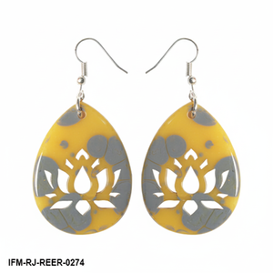 Collier en résine découpé en forme de fleur de lotus, pendentif en forme de larme marbré jaune et gris et ensemble de boucles d'oreilles pour femme, parfait pour un usage quotidien - Product Image 3