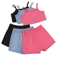 Ensemble de vêtements pour filles en deux pièces, 6 pièces, couleur unie, bretelles spaghetti, style européen, toutes saisons, respectueux de l'environnement, fabriqué au Bangladesh