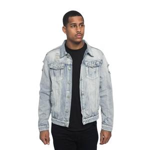 Veste coupe-vent en denim délavé 100% coton pour homme, technique embossée, teinture unie, style streetwear, motif de dessin animé, saison d'automne - Product Image 1