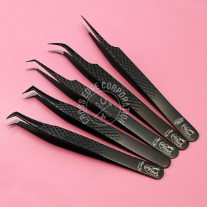 Custom Logo Stainless Steel Eyelash Tweezers with Fiber Tip Durable Precision Russian Lashing for Extensions Tool Kit - Product Image 1