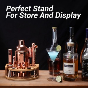Juego de coctelera de acero inoxidable con elegante base de madera y tapa para bodas y eventos especiales - Product Image 2