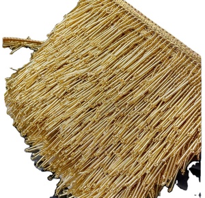 Gold Tassel Trim <b>Beaded</b> Fringe Trim Indian Gold Bead Lace Dupatta Border Wholesale 5yards/lot Bead Tassel Tassels Trim Lace Fri - Product Image 1