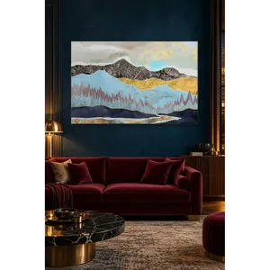 Impression sur toile Fida Gold Leaf Montagnes turquoise et forêt rose - Product Image 4