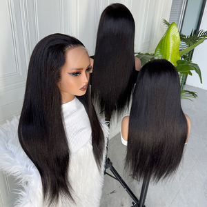 Peluca de Cabello Humano Liso Negro Natural con Encaje HD 13x6, Peluca Frontal de Encaje, Textura Suave y Lisa, Línea de Cabello Pre-Desplumada - Product Image 1