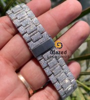Montre-bracelet analogique de luxe Hip Hop avec diamants Moissanite, cadran en verre, bracelet en acier inoxydable, mouvement ETA pour hommes