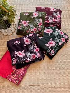 Hermosa flor bordado Georgette seda saris últimas tendencias de ropa India pakistaní hermoso bordado trabajo Sari seda - Product Image 6