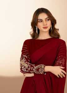 Sari en polyester brodé long jusqu'au sol pour les mariages, les fêtes, les événements culturels, long, doux, sans plis, Pakistan, évacuation de l'humidité - Product Image 2