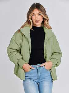 Veste Bomber matelassée oversize en coton à carreaux pour femme, manches longues, respirante, pour l'automne - Product Image 4