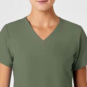 Haut d'uniforme médical en molleton 100 % coton pour femme, imprimé floqué, pour hôpital, OEM - Product Image 3