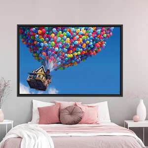 Toile imprimée élégante : Décoration murale Disney Up avec ballons colorés, 1P : encadré noir - Product Image 1
