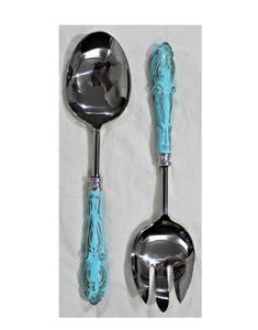 Serveurs à salade Cuillère à salade Fourchette Ustensiles de service en acier inoxydable pour mélanger avec manche en bois Vente chaude - Product Image 2