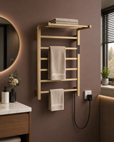 Sèche-serviettes électrique intelligent en acier inoxydable poli miroir avec étagère de rangement mural pour salle de bain, appartement, hôtel, séchage rapide, certifié CE