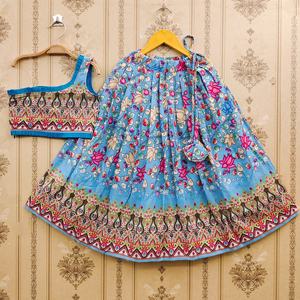 Conjunto de Lehenga Choli para Niñas Shoryam Fashion, Estampado Floral Jaipuri, Poliéster |   Ropa de Fiesta para Bodas de Diwali - Product Image 1