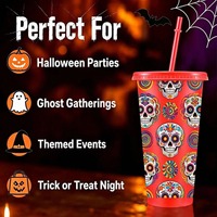 Gobelet en plastique réutilisable de 24 oz pour fête d'Halloween avec couvercle et paille, motif fantôme, crâne, citrouille, pour cadeaux de fête ODM