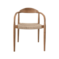 Fauteuil moderne en teck massif écologique avec assise en corde, chaise de salle à manger d'extérieur pour appartement, villa, patio, bistrot, mobilier de maison