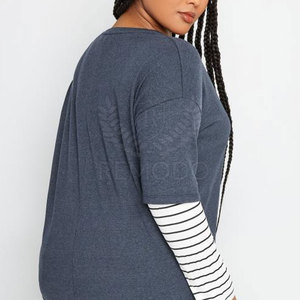 Ropa más vendida, camiseta para mujer, camiseta de doble capa con cuello redondo y estampado de logotipo personalizado para mujer, camiseta de manga corta para mujer - Product Image 3