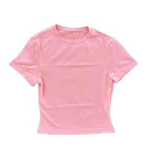 T-shirt de yoga à manches courtes pour femme, couleur unie, doux, respirant, entraînement complet, ajusté, avec nombril apparent - Product Image 1