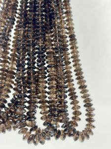 Natural AAA Grade Luxury Smokey Quartz German <b>Cut</b> Faceted <b>Disc</b> Shape Rondelle Beads Size 7 to 8mm 14 Inches Strand - Product Image 6