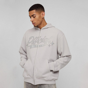 Nouvel arrivage Beige surdimensionné officiel strass Loopback Zip à travers Basics Hoodie 100% coton mélangé vente en gros fabricant - Product Image 1