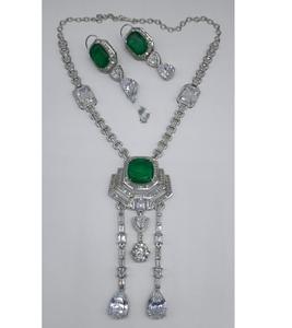 ชุดสร้อยคอพร้อมต่างหูประดับเพชรซิร์คอนคุณภาพสูง ดีไซน์ทันสมัย ชุบเงิน สำหรับงานแต่งงานและงานเลี้ยง สำหรับผู้หญิง - Product Image 2